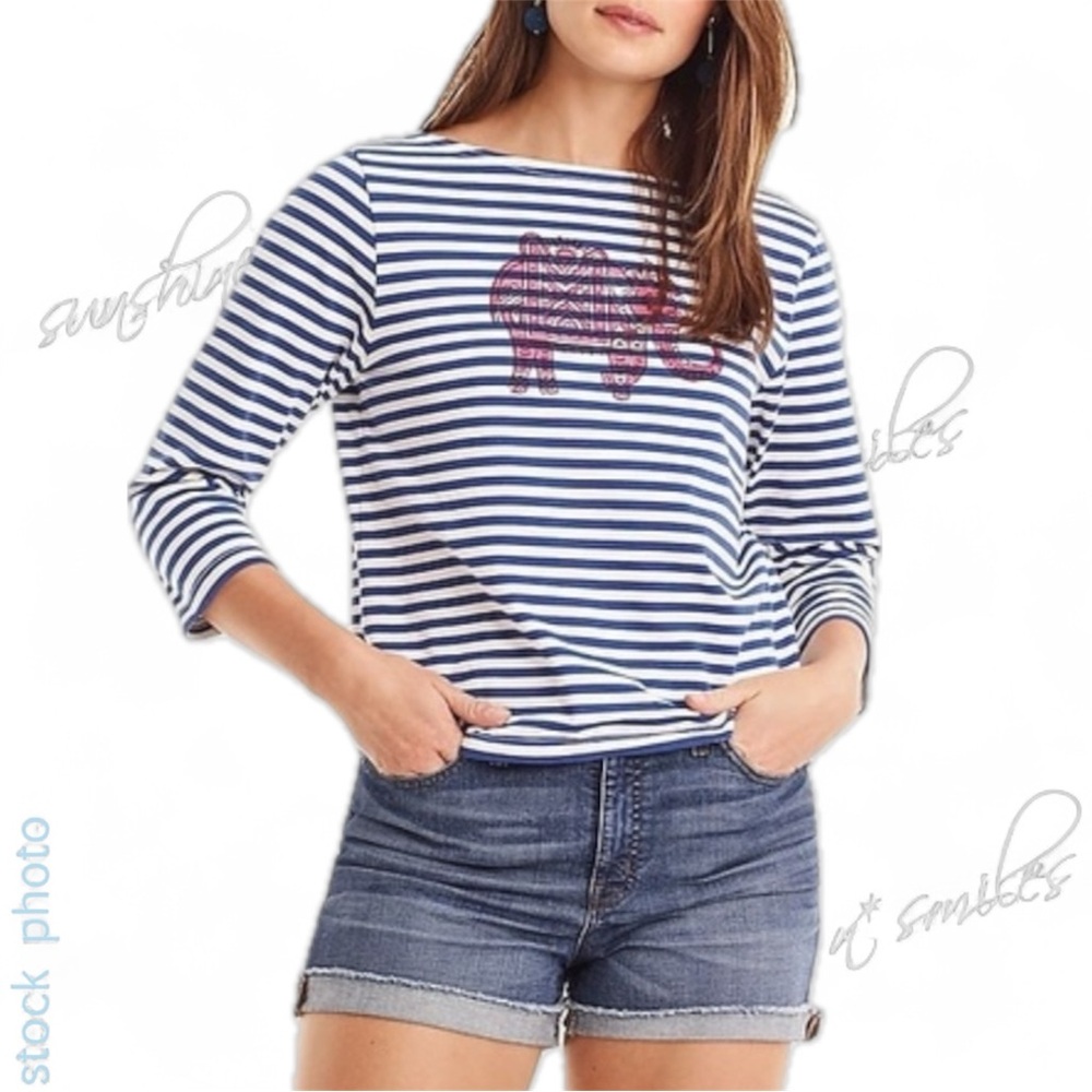 JCREW J. Crew SZ BLOCKPRINTS Collection Elephant Blue/White T-Shirt Tee ~ Medium